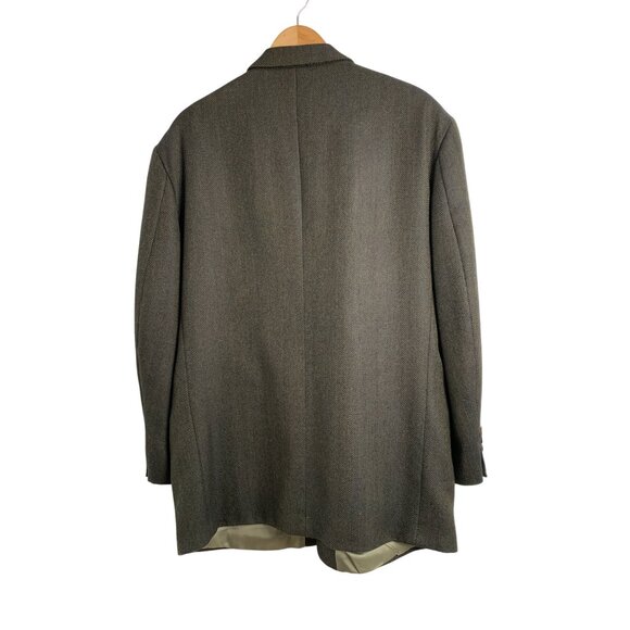 VTG 80s Oscar De La Renta Green Herringbone Wool Blazer 46R Colombia 8901 - Picture 11 of 12